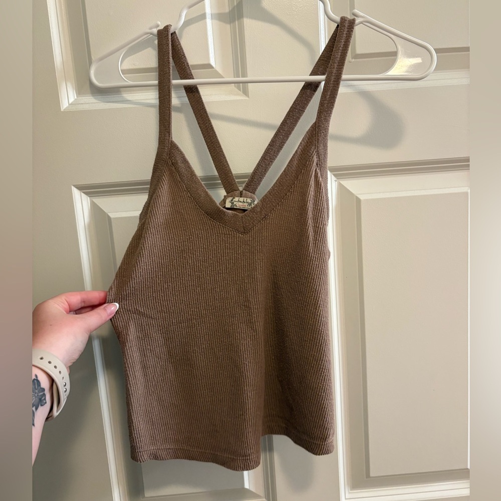 Free People Brown Fitted Crop Tank Top